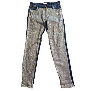 Cookie Johnson CJ Womens Keeper Boyfriend Stardust Silver Sequin Front Jeans 27